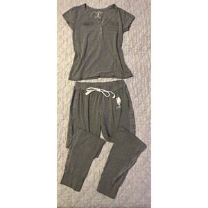 U.S. Polo Assn Womens Small Lounge Pajama Set Gray Henley Top Jogger Pants Soft